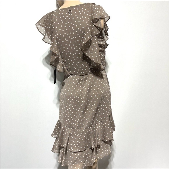 Tommy Hilfiger Fit & Flare Ruffle Dress Polka Dot Tan Taupe Women’s Size 6 NWT - Picture 5 of 8
